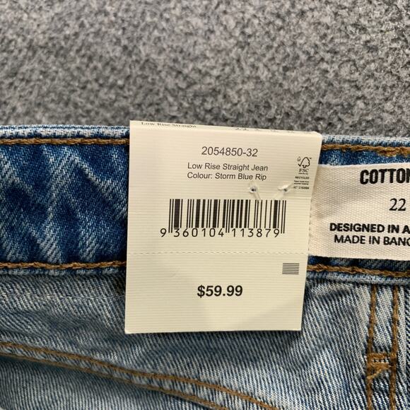 Cotton On:Jeans Womens 22 Storm Blue Rip Low Rise Straight Distressed Denim - Picture 7 of 14